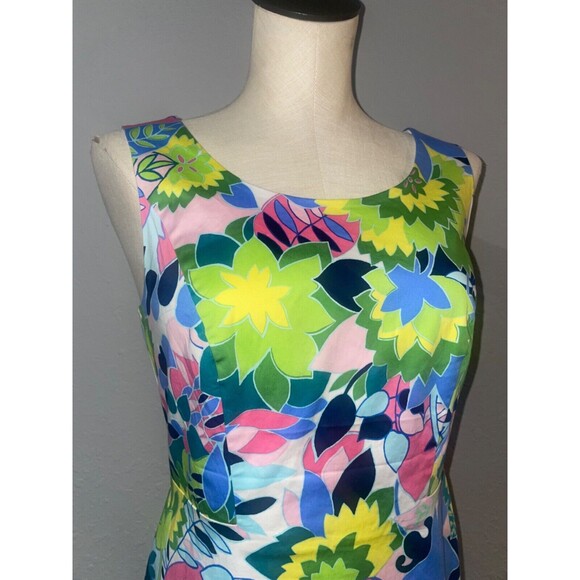 Talbots Stretch Cotton Floral Sheath Dress size 2 Scoop Neck Ruffle Hem - Picture 3 of 9